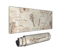Tappetino per mouse grande, motivo floreale, vintage, elegante, con penna beige in gomma, lavabile, grande tastiera, decorazione per casa, ufficio, lavoro, scrivania da gioco, 30,5 x 81 cm