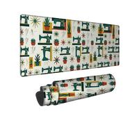 Tappetino per mouse grande, motivo macchina da cucire, stile retrò, artistico, con pianta e stella in gomma verde, lavabile, estetico, lungo, per tastiera, decorazione per casa, ufficio, lavoro