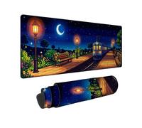 Tappetino per mouse grande, motivo: notte pixel, treno luna, nessuna gomma blu, lavabile, estetico, esteso, decorazione per scrivania, ufficio, casa, dormitorio, laptop, 40,6 x 91,6 cm