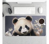 Tappetino per mouse grande, motivo panda con fiore, protezione impermeabile per tastiera e mouse, base in gomma antiscivolo, tappetino da scrivania, tappetino per mouse da gioco, per ufficio e casa