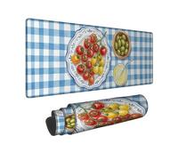 Tappetino per mouse grande, motivo pomodori, con olive rustiche e limone, in gomma rossa, antiscivolo, estetico, lungo, per scrivania, ufficio, casa, dormitorio, laptop, 40,6 x 91,6 cm