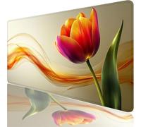 Tappetino per Mouse,Grande Tappetino Mouse XXL 900 x 400 x 3 MM,Mouse e Tastiera Crema Mouse Pad,Impermeabile,Testurizzato Premium,Tappetino Scrivania Antiscivolo per Giocatore/Ufficio tulipano XF-510