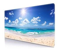 Tappetino per mouse, grande tappetino per mouse con sole spiaggia, glitter blu, base in gomma antiscivolo, XXL, per scrivania completa