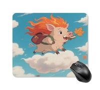 Tappetino per mouse, grazioso tappetino da scrivania con base in gomma antiscivolo, cinghiale che cavalca una nuvola, divertente, quadrato, per ufficio e gioco, accessori decorativi per computer per