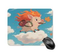 Tappetino per mouse, grazioso tappetino da scrivania con base in gomma antiscivolo, cinghiale che cavalca una nuvola, divertente, quadrato, per ufficio e gioco, accessori decorativi per computer per