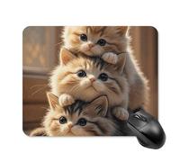 Tappetino per mouse, grazioso tappetino da scrivania con base in gomma antiscivolo, con tre simpatici gattini, divertente, quadrato, per ufficio e gioco, accessori decorativi per computer per casa e