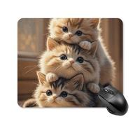 Tappetino per mouse, grazioso tappetino da scrivania con base in gomma antiscivolo, con tre simpatici gattini, divertente, quadrato, per ufficio e gioco, accessori decorativi per computer per casa e