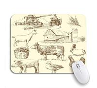 Tappetino per Mouse Green Cow Farm Collection Animal Vintage Chicken Sketch Tappetino per Il Mouse Antiscivolo Portatile Mousepad Forma Rettangolare, per Gaming Mouse, Laptop, 25 x 30cm