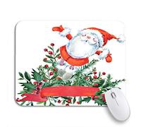 Tappetino per Mouse Green Cute Santa Claus Watercolor Christmas Flower Border Winter Tappetino Mouse Gaming Facile da Pulire Mousepad Forma Rettangolare, per Scrivania, Casa, 25 x 30cm