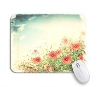 Tappetino Per Mouse Green Garden Red Poppy Flowers Vintage Spring Field Wild Mousepad Forma Rettangolare Personalizzato Lavabile Tappetini Mouse, Per Casa, Gaming Mouse, 25 x 30cm