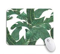 Tappetino per Mouse Green Leaves Watercolor Painting Banana Leaves Pattern Tropical Botanical Tappetini Mouse Antipolvere Lavabile Tappetino Mouse, per Gioco, Scrivania, 25 x 30cm