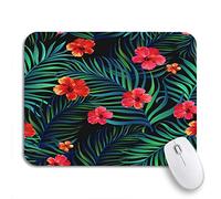 Tappetino Per Mouse Green Pattern Tropical Hibiscus Flowers And Palm Leaves Flower Tappetini Mouse Portatile Impermeabile Tappetino Mouse, Per Gioco, Computer, 25 x 30cm