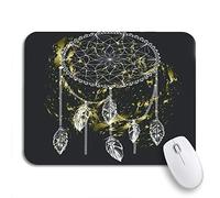 Tappetino per Mouse Handdrawn Golden Dream Catcher Feathers On And Flyers Bohemian Tappetino Mouse Confortevole Tappetino per Il Mouse Antiscivolo, per Gioco, Casa, 25 x 30cm