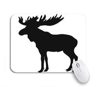 Tappetino per Mouse Head Moose Silhouette Deer Elk Profile Reindeer Animal Antler Tappetino Mouse Base Antiscivolo in Gomma Lavabile Sottomano, per Computer, Casa, 25 x 30cm