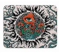Tappetino per Mouse Hippy Eyes Mushrooms Burning Sun with Mandala Vines Tappetino Mouse Piccolo Impermeabile Confortevole Mousepad Forma Rettangolare, per Gaming Mouse, Casa, Ufficio, 25x30cm