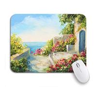 Tappetino per Mouse House Near The Sea Colorful Flowers Summer Tappetini Mouse Facile da Pulire Portatile Tappetino Mouse Pad, per Scrivania, Laptop, 25 x 30cm