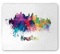 Tappetino per Mouse Houston Pattern of City Skyline The Federal State of Texas in Watercolor Splatters Tappetino Mouse Gaming Impermeabile Mousepad Forma Rettangolare, per Ufficio, Casa, 25x30cm