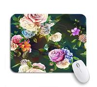 Tappetino per Mouse Humming Bird Flower Carnation And Peony Leaves On Black Mousepad Forma Rettangolare Facile da Pulire Portatile Tappetino Mouse, per Gioco, Scrivania, 25 x 30cm