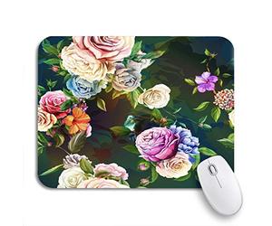 Tappetino per Mouse Humming Bird Flower Carnation And Peony Leaves On Black Mousepad Forma Rettangolare Facile da Pulire Portatile Tappetino Mouse, per Gioco, Scrivania, 25 x 30cm