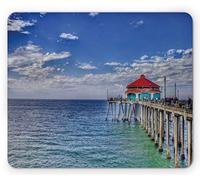 Tappetino per Mouse Huntington Beach Shot of Pier By The Beach On Sunny Day Cloudscape Waves Tappetino Mouse Gaming Impermeabile Mousepad Forma Rettangolare, per Laptop, Scrivania, 25x30cm