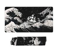 Tappetino per mouse in bianco e nero con onde giapponesi Sea Dragon Tappetino per mouse lungo esteso XL Tappetino per mouse da gioco grande e oversize con bordi cuciti, 69,5 x 45,8 cm