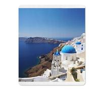 Tappetino per mouse in gomma, impermeabile, motivo: isola di Santorini con vista sul mare, antiscivolo, tappetino di protezione per scrivania, per giochi, ufficio e uso domestico