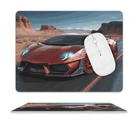 Tappetino per mouse in pelle con macchina da corsa rossa, 20,3 x 25,4 cm. Tappetino per mouse rettangolare per superficie impermeabile testurizzata di alta qualità. Tappetino per mouse stampato per