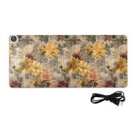 Tappetino per mouse in poliuretano riscaldato con fiori di giornale vecchio giallo retrò 80 x 33 cm antiscivolo per scrivere e scrivere