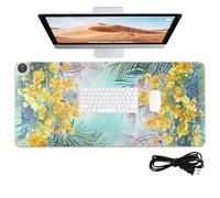 Tappetino per mouse in poliuretano riscaldato con fiori gialli e verdi brillanti, 80 x 33 cm, tappetino antiscivolo da scrivania per scrivere e scrivere oggetti essenziali