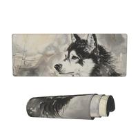 Tappetino per Mouse Ink Husky Dog Tappetino per Il Mouse Antiscivolo Facile da Pulire Sottomano, per Laptop, Ufficio, Casa, 80x30cm