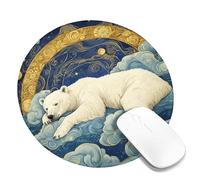 Tappetino per mouse invernale con orso polare sogni, bianco accogliente orso nel cielo nuvoloso, tappetino per mouse in gomma antiscivolo per uso domestico e ufficio, rotondo, 20,3 x 20,3 cm