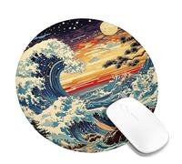 Tappetino per mouse ispirato alle onde oceaniche, stampa naturale blu e bianca, tappetino per mouse artistico antiscivolo lavabile, per uso domestico e ufficio, rotondo, 20,3 x 20,3 cm