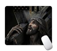 Tappetino per Mouse Jesus Retro American Wood Grain Flag Tappetini Mouse Portatile Facile da Pulire Mousepad Forma Rettangolare, per Ufficio, Scrivania, Laptop, 25x30cm