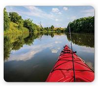 Tappetino per Mouse Kayak Fishing On The Lake in A Kayak Spring Season Activity Pastoral Idyllic Nature Image Tappetino Mouse Gaming Portatile Impermeabile Sottomano, per Laptop, 25x30cm