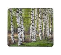 Tappetino per mouse largo con albero di betulla, natura, bosco, foresta, paesaggio, tronco d'albero, erba, bianco, nero, verde, poliestere, gomma, decorativo, antiscivolo, scrivania, azienda, bordi