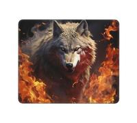 Tappetino per mouse lavabile per computer con base in gomma antiscivolo, motivo: lupo che brucia nel fuoco, tappetino per mouse per laptop, accessori da scrivania, tappetino per mouse da gioco, per