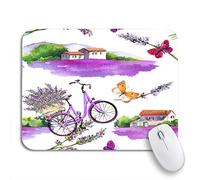Tappetino Per Mouse Lavender Flowers Butterflies Bicycle Fields Rural Provencal Farm Houses Tappetino Per Il Mouse Antiscivolo Confortevole Tappetino Mouse Piccolo, Per Casa, Gioco, 25 x 30cm