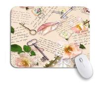Tappetino per Mouse Letters Wild Flower Post Stamps Watercolor Feathers Keys Tappetino per Il Mouse Antiscivolo Antipolvere Confortevole Tappetini Mouse, per Computer, Ufficio, 25 x 30cm