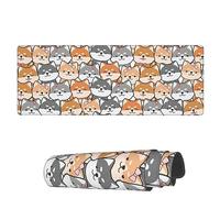 Tappetino per Mouse Lovely Shiba Inu Dog Seamless Heads Tappetino Mouse Impermeabile Sottomano, per Ufficio, Scrivania, Laptop, 80x30cm