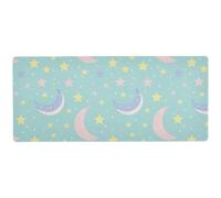 Tappetino per mouse lungo blu e giallo con stelle e luna, da gioco per scrivere tastiera e mouse, 80 x 30 cm