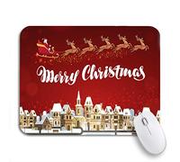 Tappetino Per Mouse Merry Christmas Winter Landscape Santa Claus On Sleigh Flying Tappetino Per Il Mouse Antiscivolo Antipolvere Portatile Tappetini Mouse, Per Scrivania, Laptop, 25 x 30cm