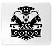 Tappetino per Mouse Mjolnir Hammer with 2 Goats Pulling The Chariot in Norse Mystic Illustration Tappetino Mouse Antipolvere Portatile Mousepad Forma Rettangolare, per Casa, Scrivania, 25x30cm