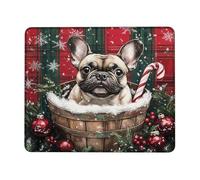 Tappetino per mouse, motivo: cane festivo in un secchio, motivo scozzese rosso e verde, antiscivolo, lavabile, per casa e ufficio, quadrato, 20,3 x 25,4 cm