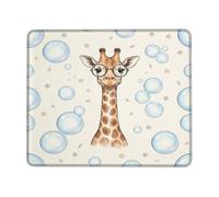 Tappetino per mouse, motivo: giraffa con occhiali, ritratto fantasioso | Fantasiosa arte animale, giraffa con occhiali rotondi, motivo a bolle galleggianti, accessorio da scrivania morbido