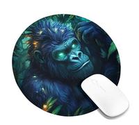Tappetino per mouse, motivo: gorilla della giungla, design con animali selvatici blu vivace, perfetto per giochi e ufficio, superficie antiscivolo lavabile, regalo per gli amanti della natura, rotondo