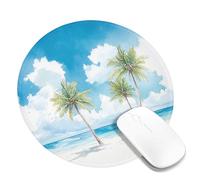 Tappetino per mouse, motivo: paradiso tropicale, palme del cielo, design ad acquerello, bordo cucito, antiscivolo, per casa e ufficio, gioco e computer, rotondo, 20,3 x 20,3 cm