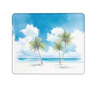 Tappetino per mouse, motivo: paradiso tropicale, palme del cielo, design ad acquerello, bordo cucito, antiscivolo, per casa e ufficio, gioco e computer, quadrato, 20,3 x 25,4 cm