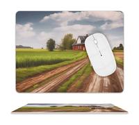 Tappetino per mouse, motivo: strada di campagna con fattoria e trattore, impermeabile, con base in gomma antiscivolo, bordo cucito, divertente, per casa, ufficio, dormitorio, scrivania, accessori