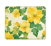 Tappetino per Mouse, Mouse Pad Antiscivolo 290 x 240 x 3 mm con Base in Gomma, Bordo con Cuciture, Superficie Liscia, Precisione per Mouse Ottico e Laser, PC, Laptop e Casa - Giallo & Flower XS#211