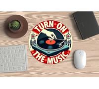 Tappetino per mouse, mouse PC o laptop - Turn On Music - Design retrò - Musica anni '70. Ideale per il gaming e l'ufficio e tutti i buoni nostalgici del vinile.